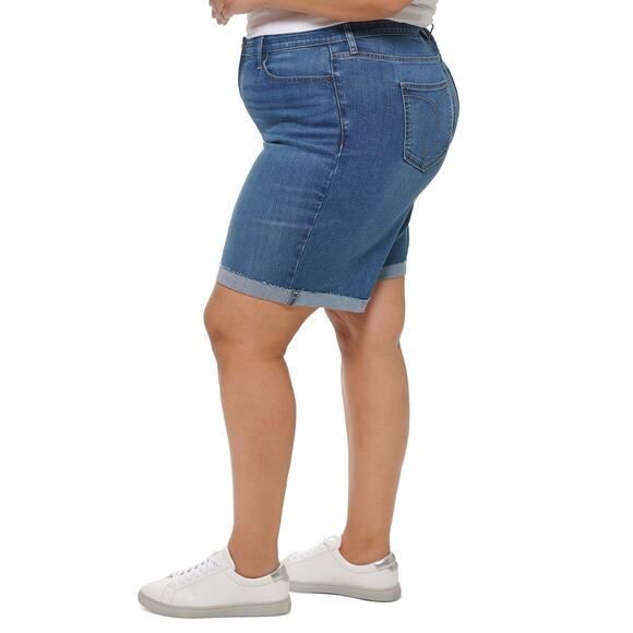 Calvin Klein Jeans Bermuda Cuffed Blue Denim Shorts Raw Hem NWT Plus Size 24W - Picture 3 of 11